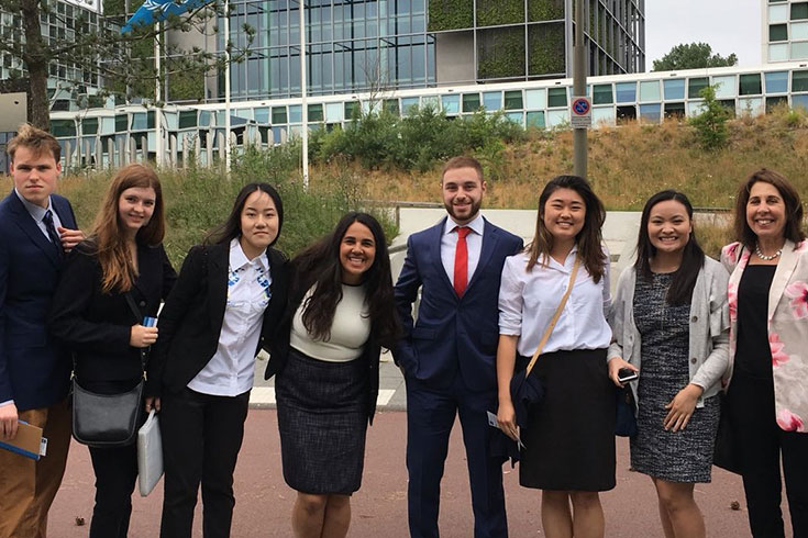 Brandeis students in The Hague with Professor Stimell