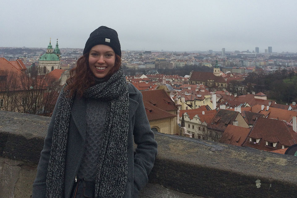Student standing in front of overlook of Prague, Czech Republic