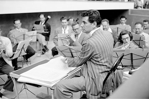 Bernstein rehearsing with orchestra