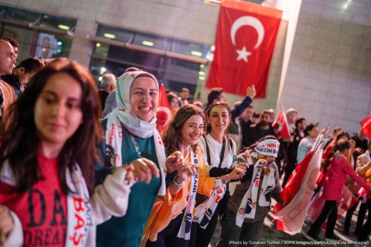 women celebrating electoral victory