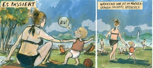 Comic strip in German of a mother and child