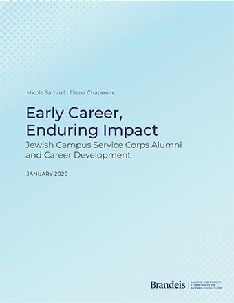 Report cover for "Early Career, Enduring Impact: Jewish Campus Service Corps Alumni and Career Development"
