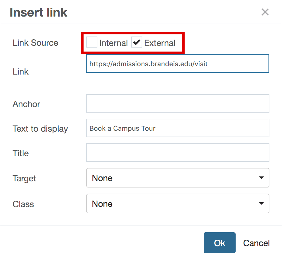 insert/edit link window