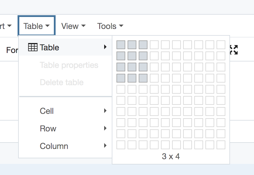 table editor view