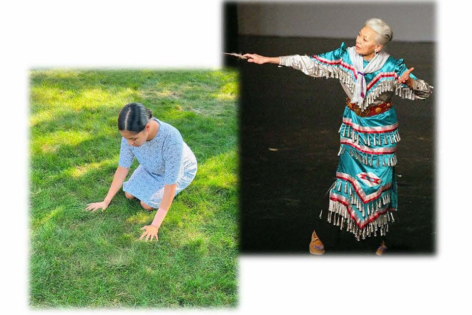two photos of dancing women