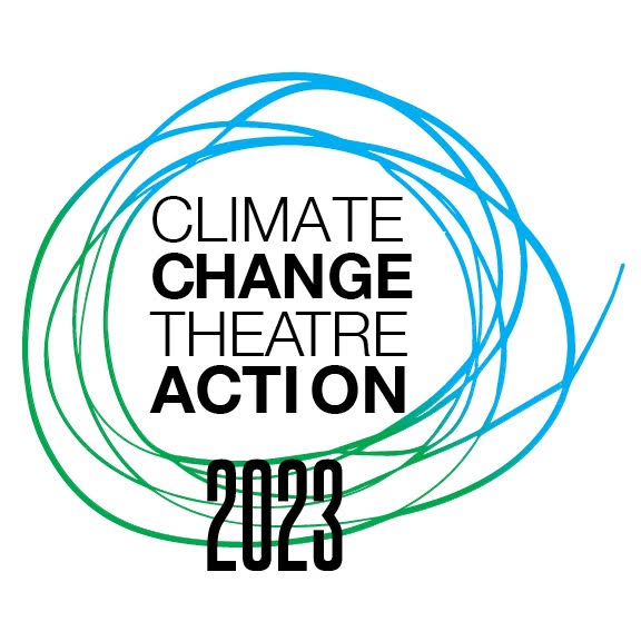 logo with green and blue circles around the words, "Climate Change Theater Action 2023"