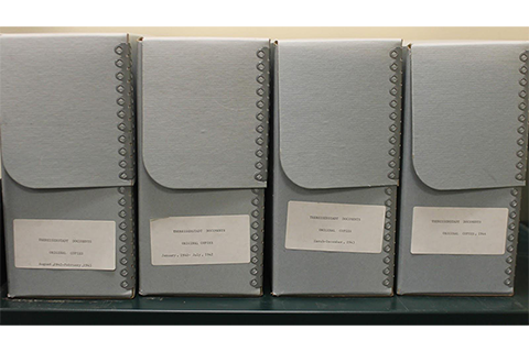 Archival boxes of Theresienstadt Concentration Camp documents