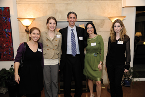 Alumni Club of Israel Steering Committee members Rachel Present Schreter ’06, Nicole Gilliat ’08, club President Glen Shear ’81, Rachel Korn ’97 and Denisse Dubrovsky ’10 share a moment at the club’s November 2012 event.