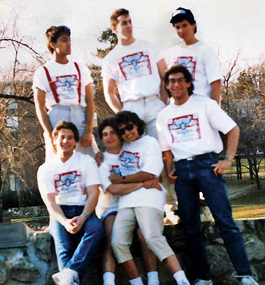 Michael Guttenberg ’89 (bottom row, left) during his student days at Brandeis.