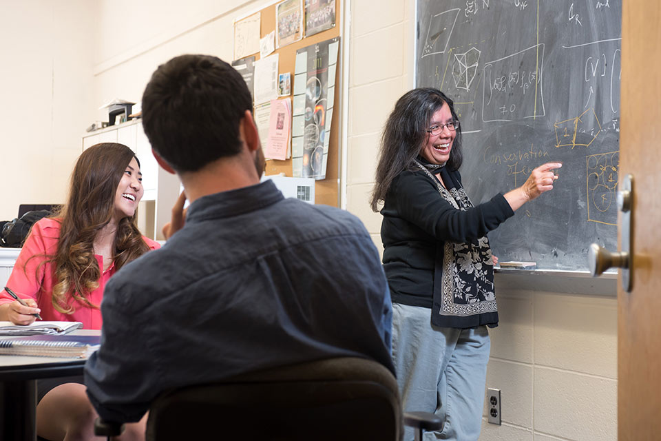 Professor Bulbul Chakraborty, Physics, with students