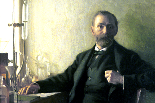 A painted portrait of Alfred Nobel, founder of the Nobel Prizes