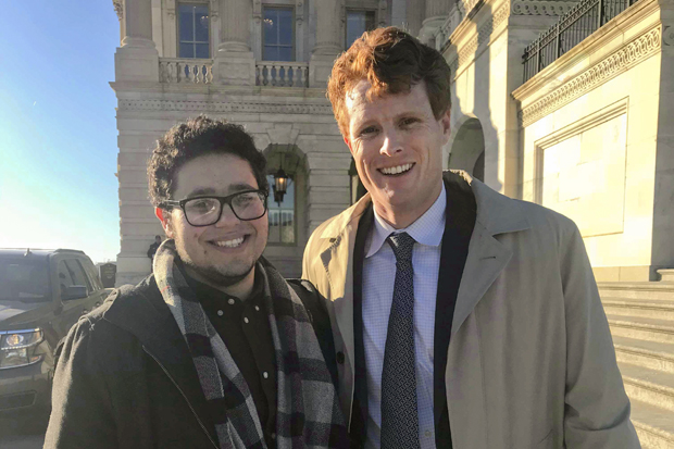 Elias Rosenfeld '20 with U.S. Rep. Joe Kennedy III in front of the Capitol.
