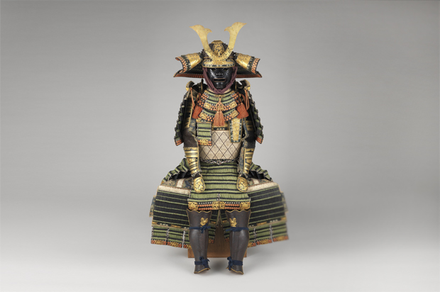 Decorative samurai armor that features deerskin.