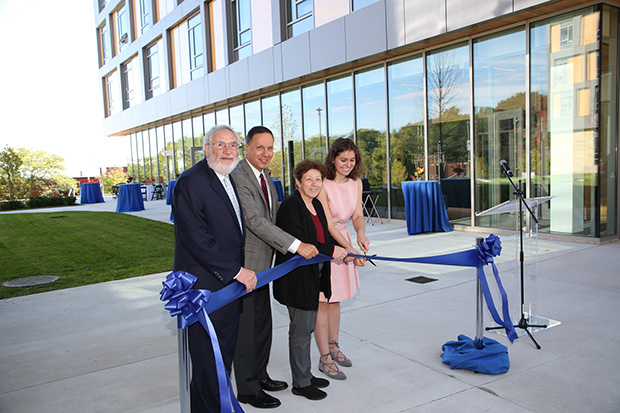 Meyer Koplow, Ron Liebowitz, Jeannette McCarthy and Hannah Brown cut a ribbon