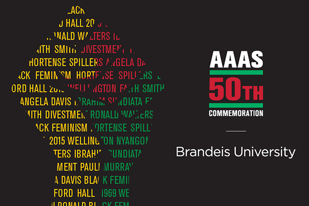 AAAS 50th commemoration graphic with a yellow, red, and green hand