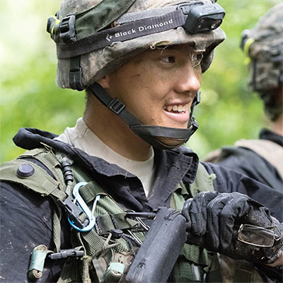 Sonor Sereeter ‘19 in a camouflage helmet and flack jacket