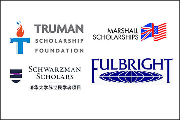 Logos for Truman, Fulbright, Schwartzman and Marshall scholarship programs.