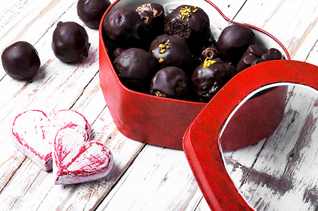 chocolates in a heart-shaped box
