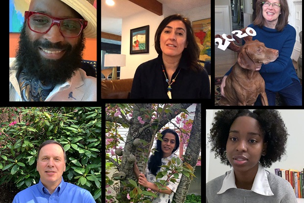 A mosaic of Brandeis faculty and staff offering well-wishes to graduating students