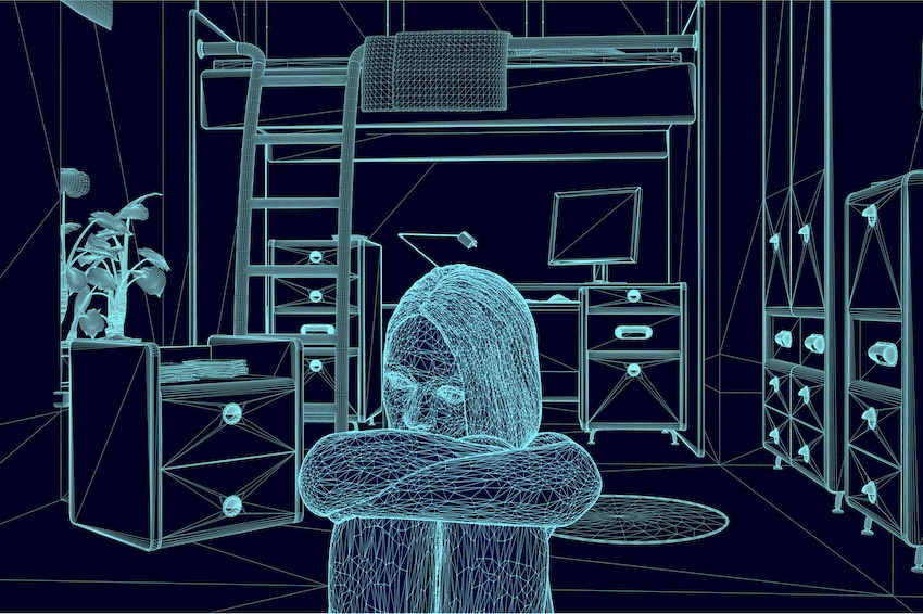 illustration of a person in a room with their arms folded