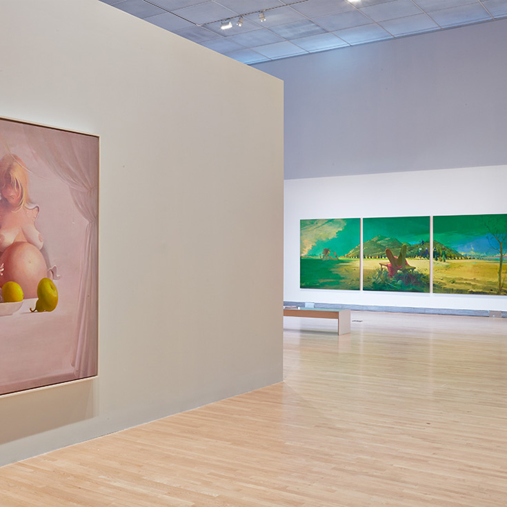 Lisa Yuskavage paintings hanging on Rose gallery walls