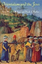 Book cover of "Orientalism and the Jews" with painting of men in long robes and turbans with an ox on a road in a mountainous setting