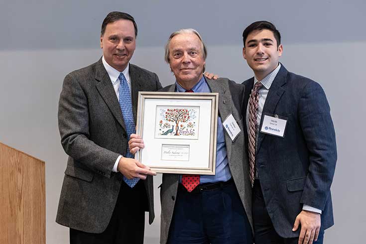 Detlev Suderow ‘70, P’05 with President Ron Liebowitz and Suderow Family Scholarship recipient Jacob ‘24