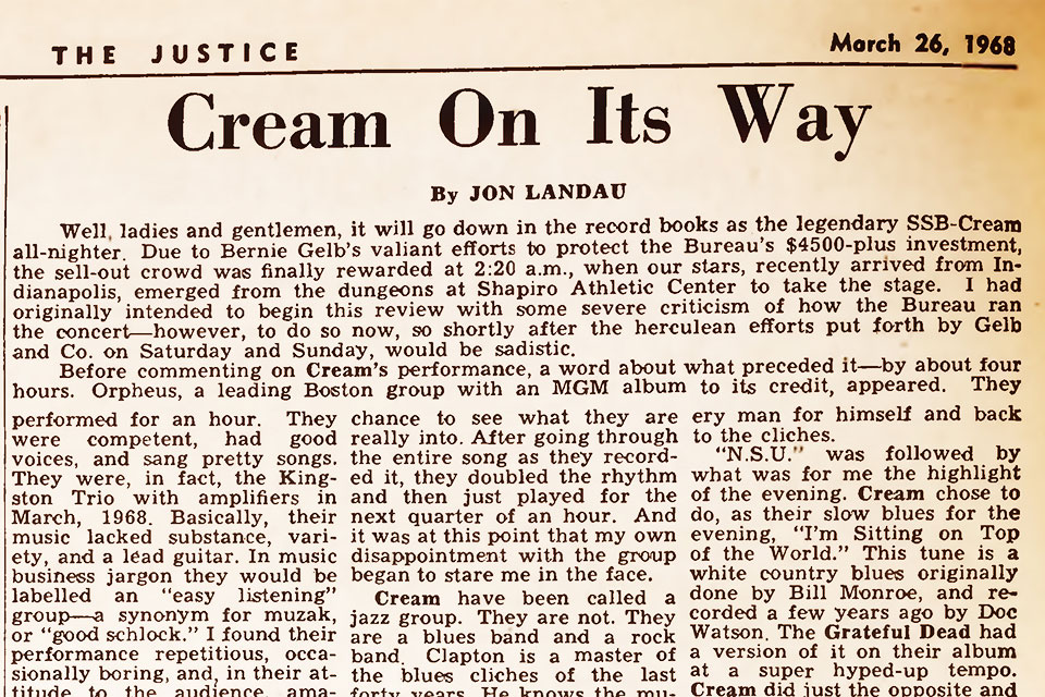 Article on Cream performing at Brandeis in The Justice