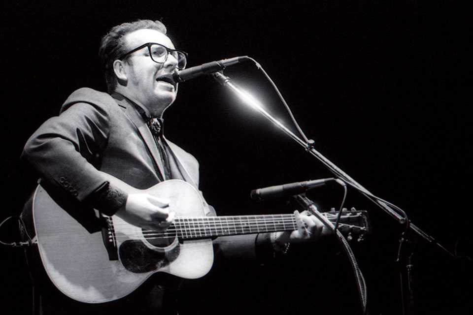 Elvis Costello performing at Brandeis.