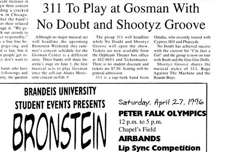 Clipping from the Justice promoting an upcoming concert featuring No Doubt, 311 and Shootyz Groove