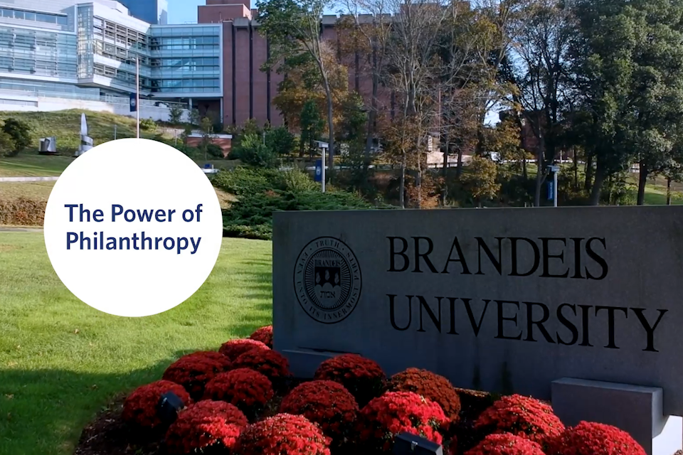 Brandeis University sign on campus