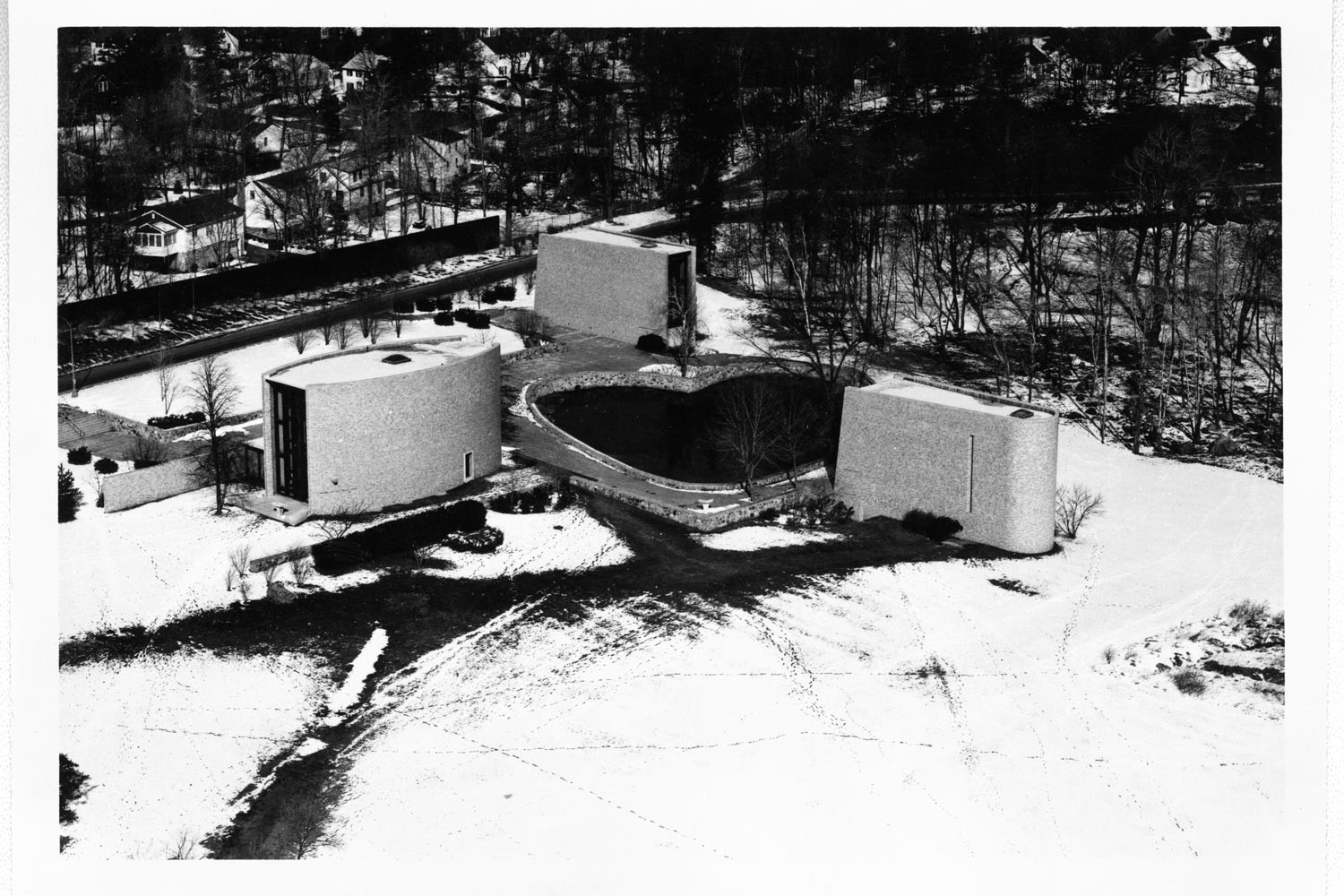 Aerial view of the chapels during winter