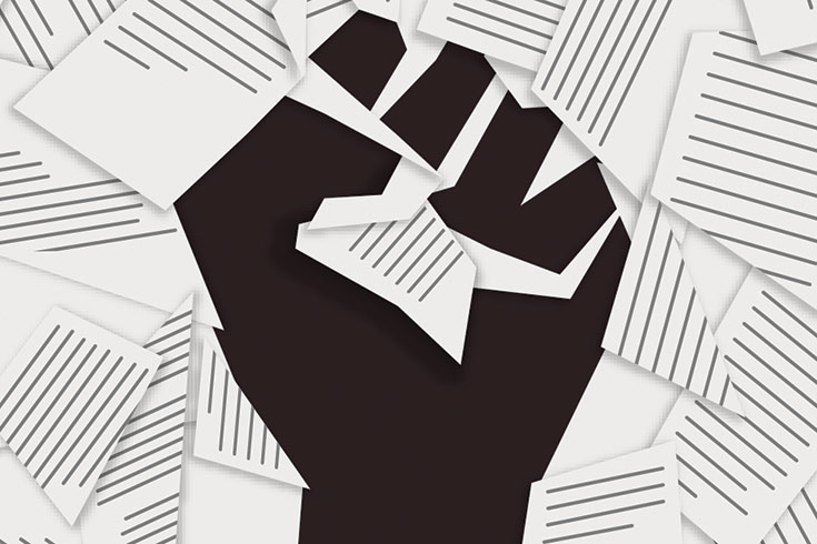 Illustration of a fist raised in protest.