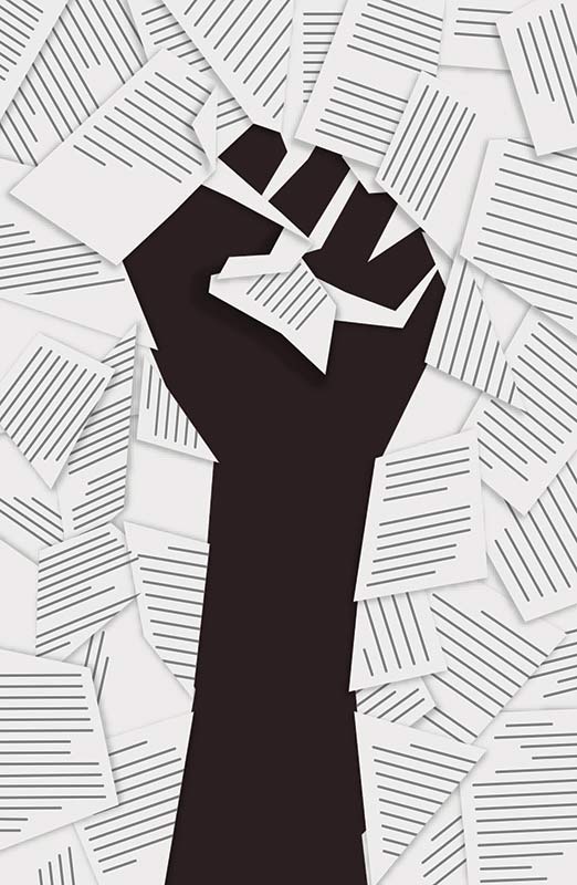 Illustration of a fist raised in protest.