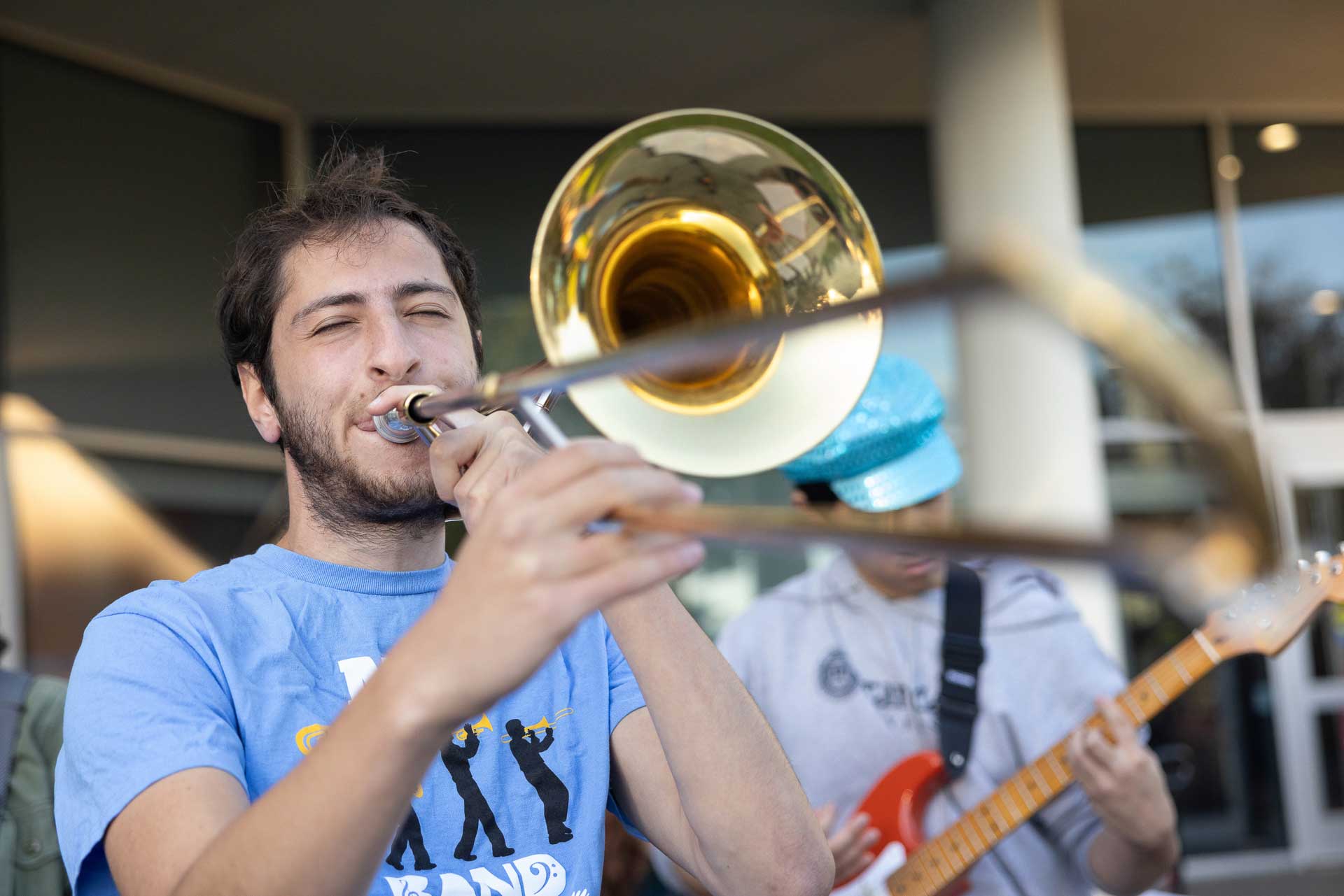 A student plays the trombone.