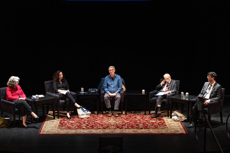 Janet Aronson, Lisa Fishbayn Joffe, Joseph Reimer, Jonathan Sarna, and Alexander Kaye sit on a panel