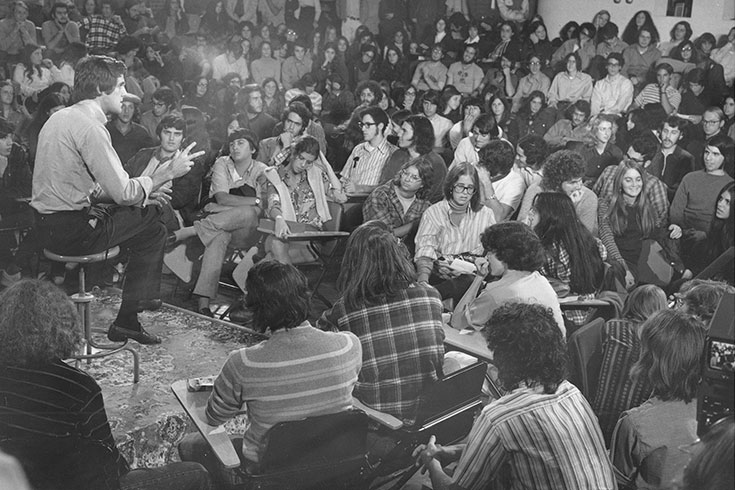 John Kerry addresses a campus audience as a member of Vietnam Veterans Against the War.