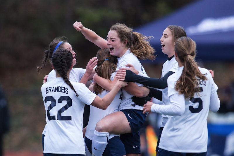 Brandeis Women's Soccer Team celebrating