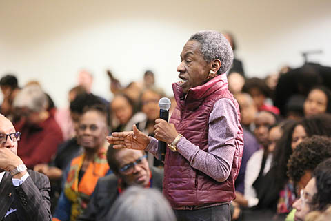 Audience member asking a question