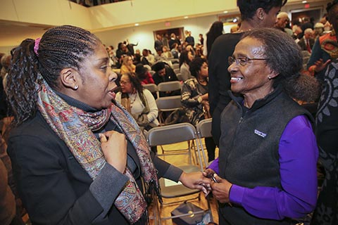 Helen Stewart with an attendee