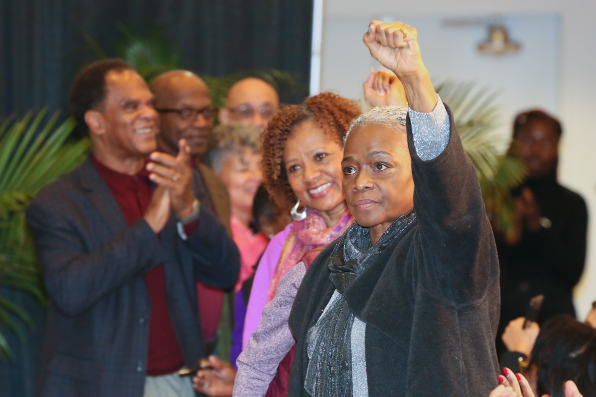 Participants in Ford Hall 1969 protests before panel discussion.