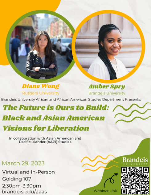 Poster for the events with photo of Amber Spry in a yellow circle and Diane Wong in a green circle 