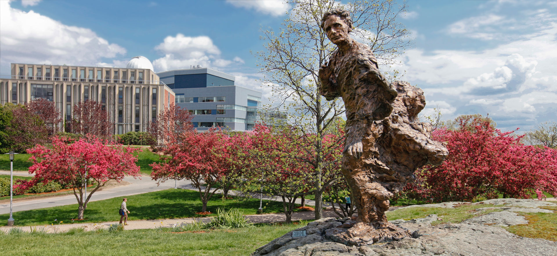 Louis D. Brandeis statue in the spring