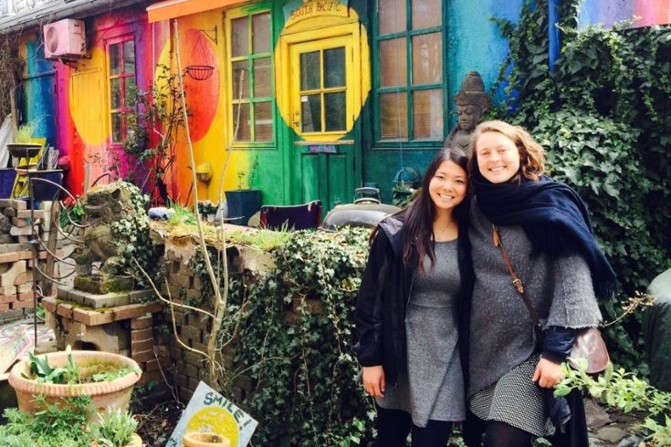 Helen Gong with a Danish friend from class in Christiana, a freetown commune in Copenhagen