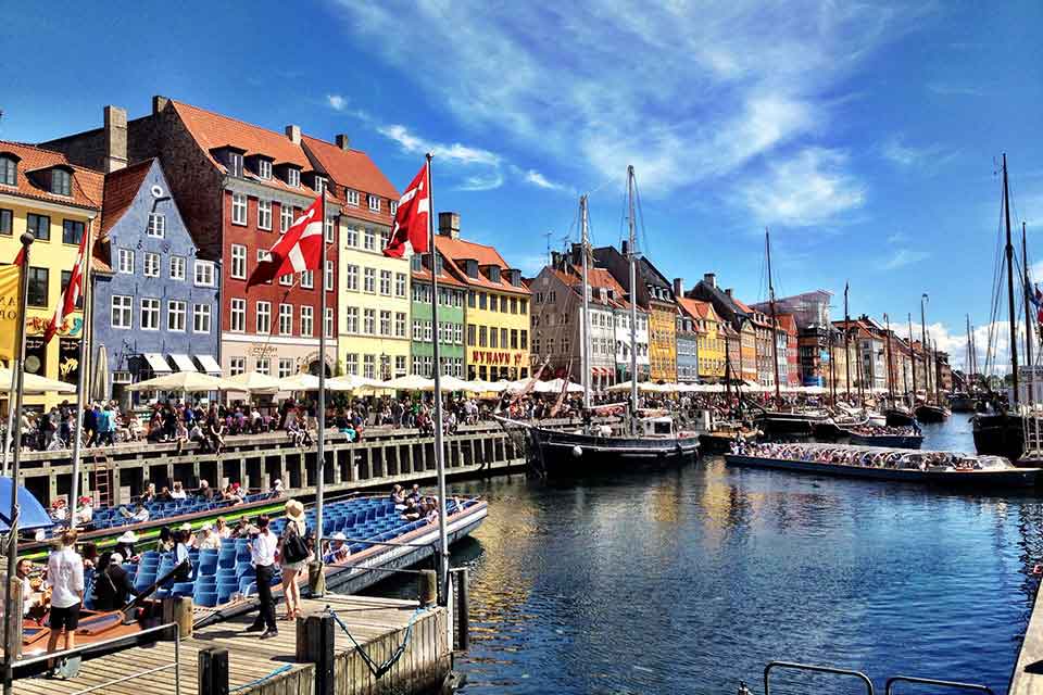 Boats floating in Copenhagen's famous Nyhavn Canal