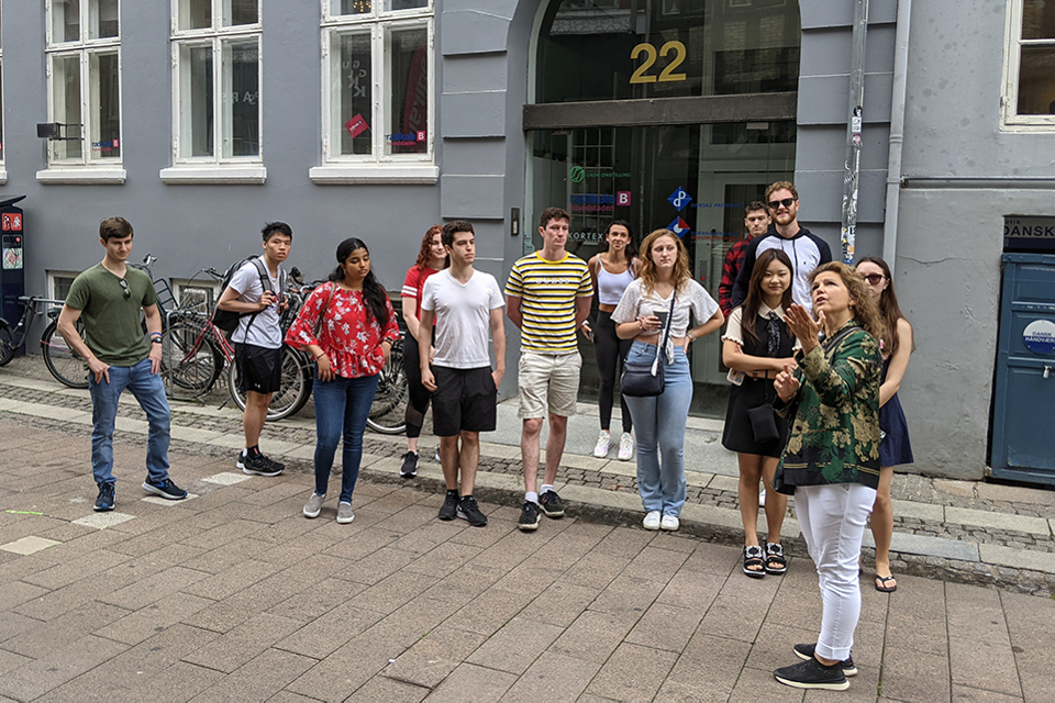 Brandeis students on a walking tour of Copenhagen in summer 2021