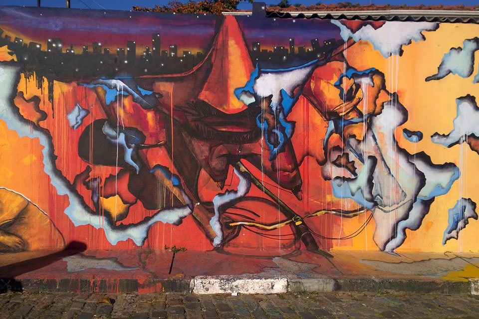 A colorful graffiti wall