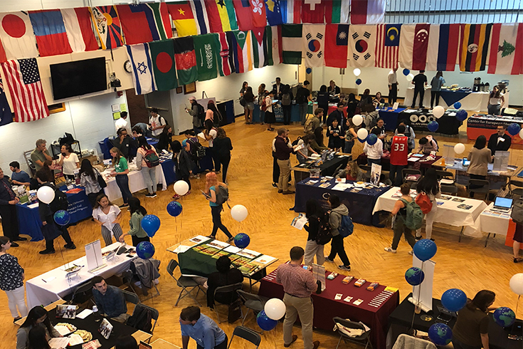 Brandeis study abroad fair tables and participants