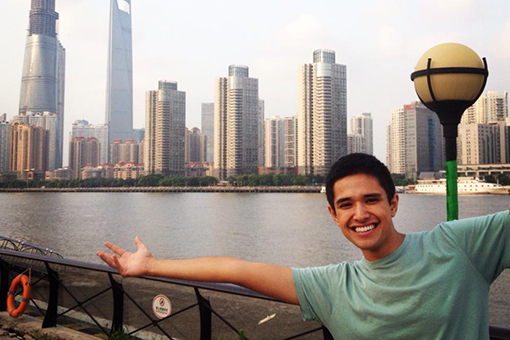 A student near a river in China