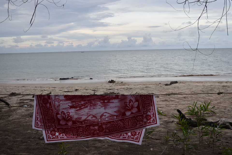 Towel hanging in front of a beach in Madagascar